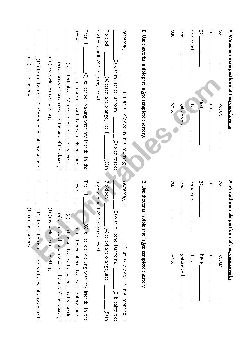 Daily routine in simple past worksheet