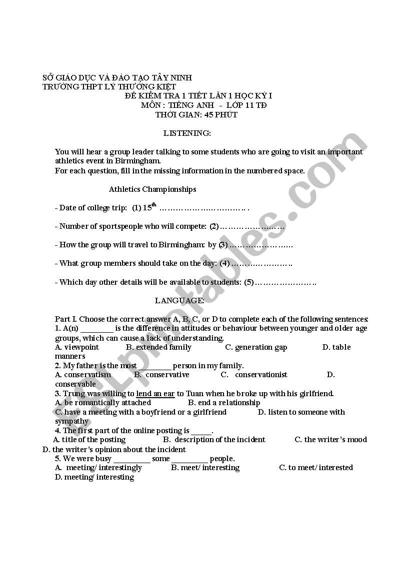 test your english worksheet