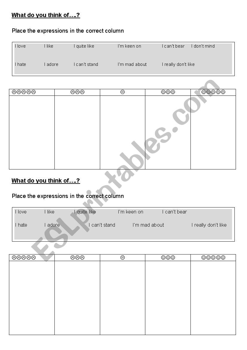 What do you think of...? worksheet