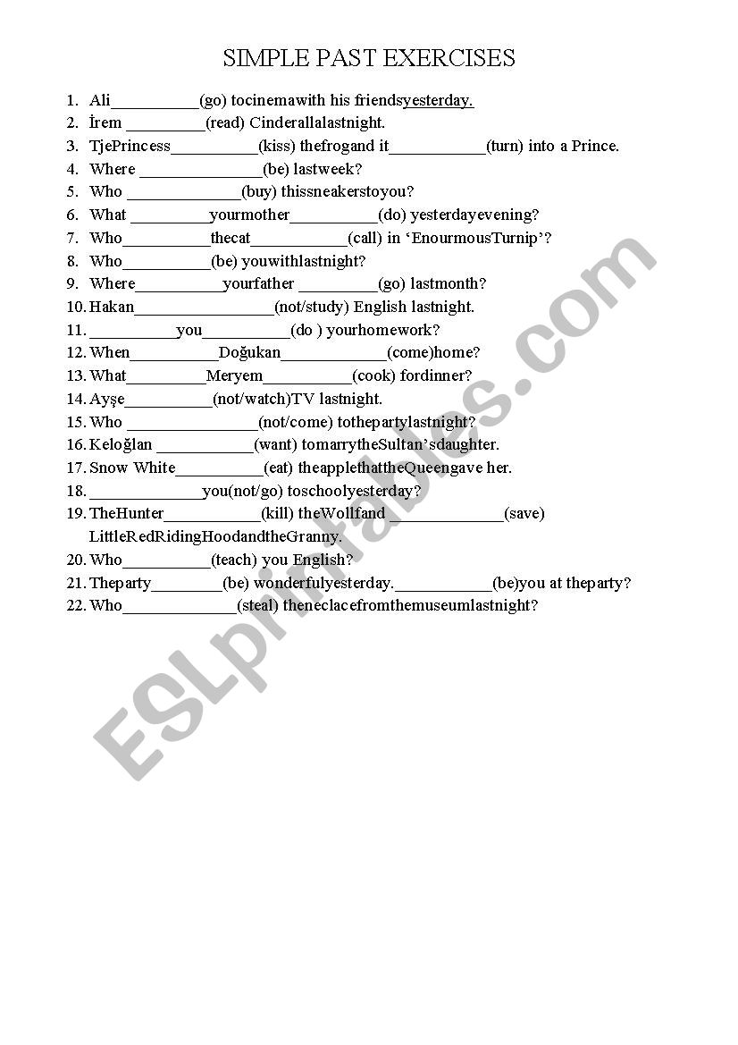 simple past tense exercise test