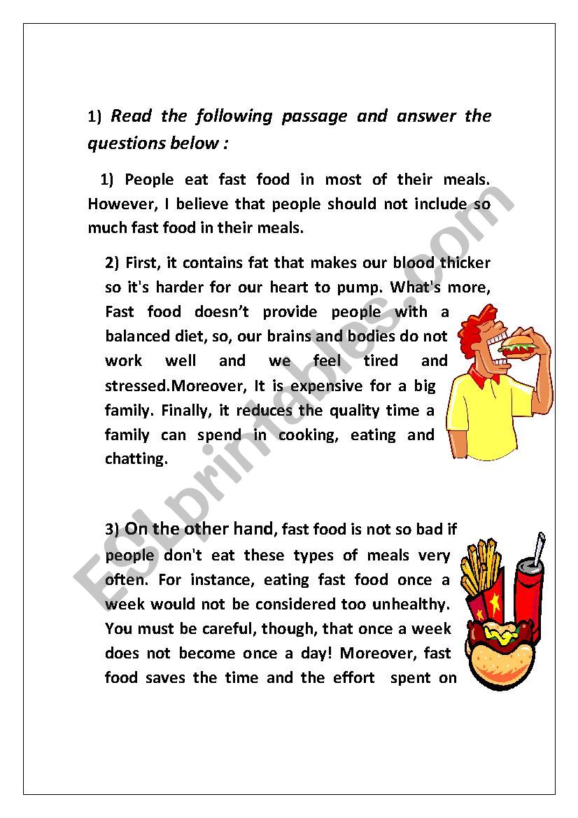 Fast food worksheet