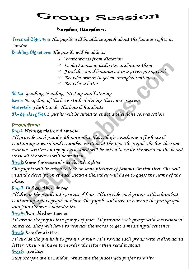 lesson plan LONDON WONDERS worksheet