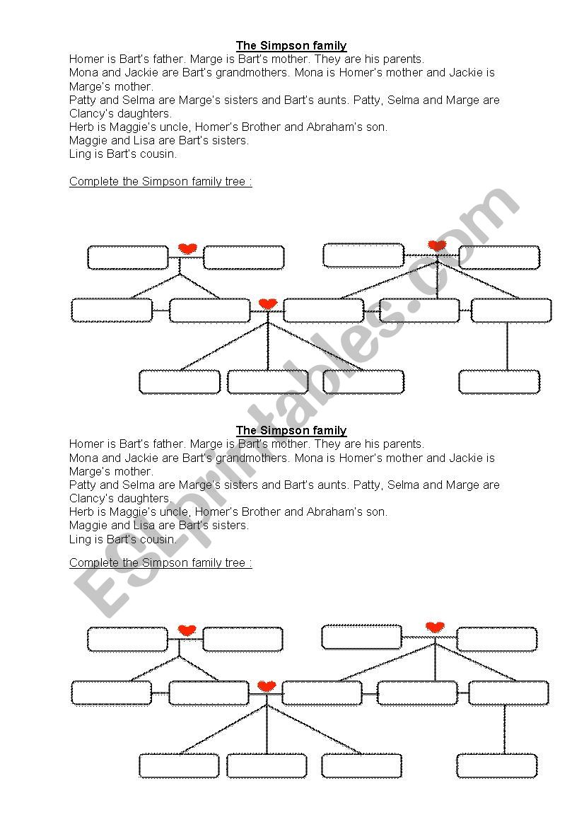 The SimpsonsÂ´ Family tree worksheet