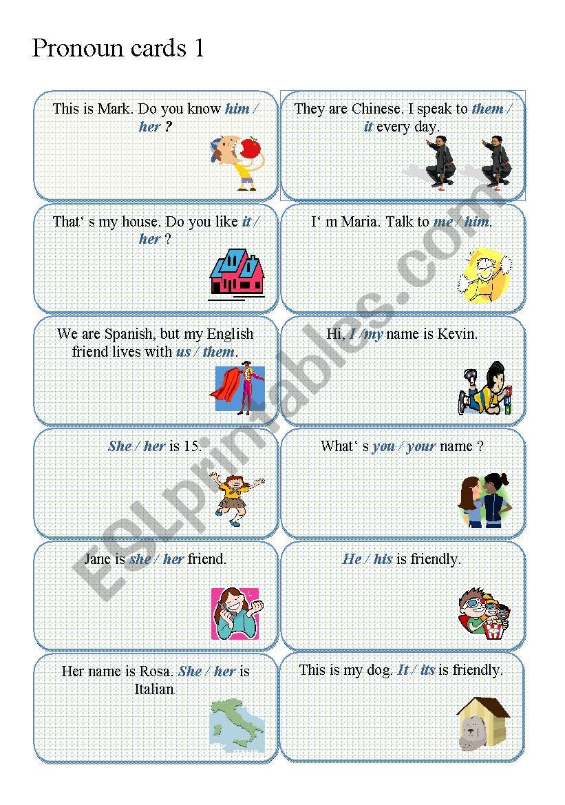 PRONOUN CARDS worksheet