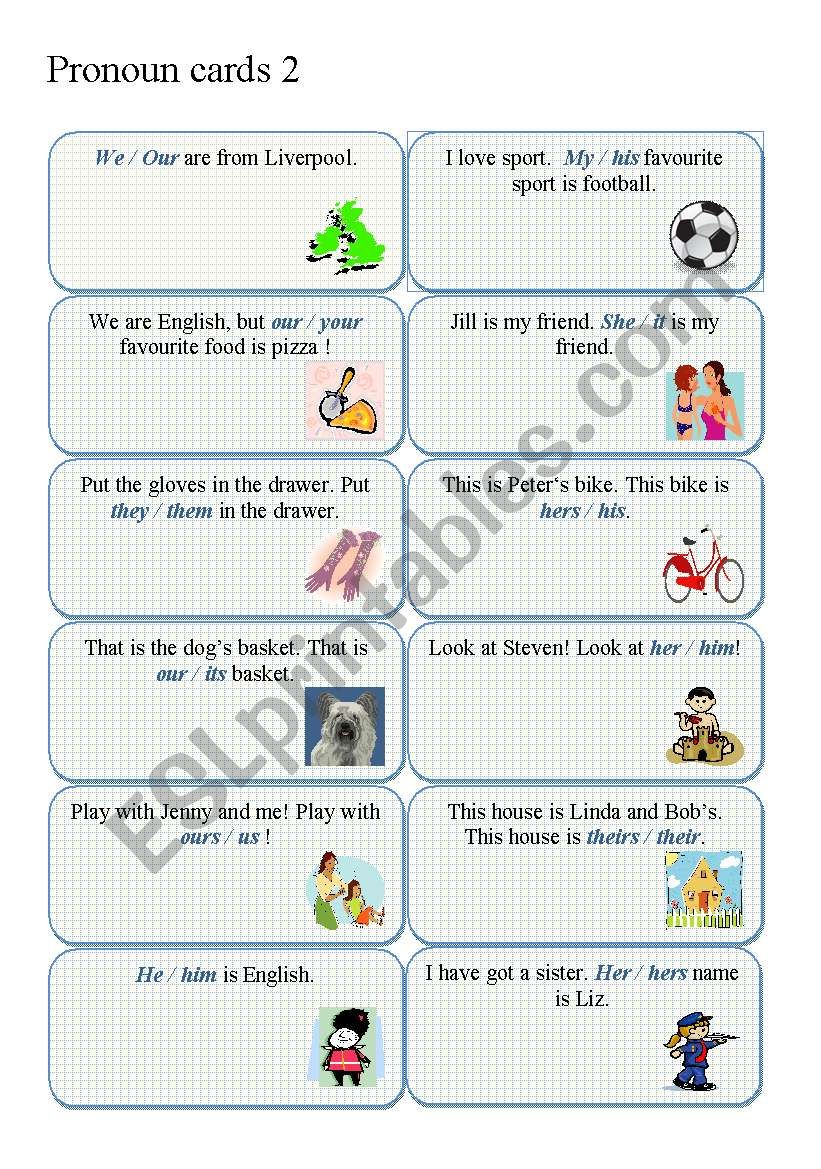 PRONOUN CARDS part 2 worksheet