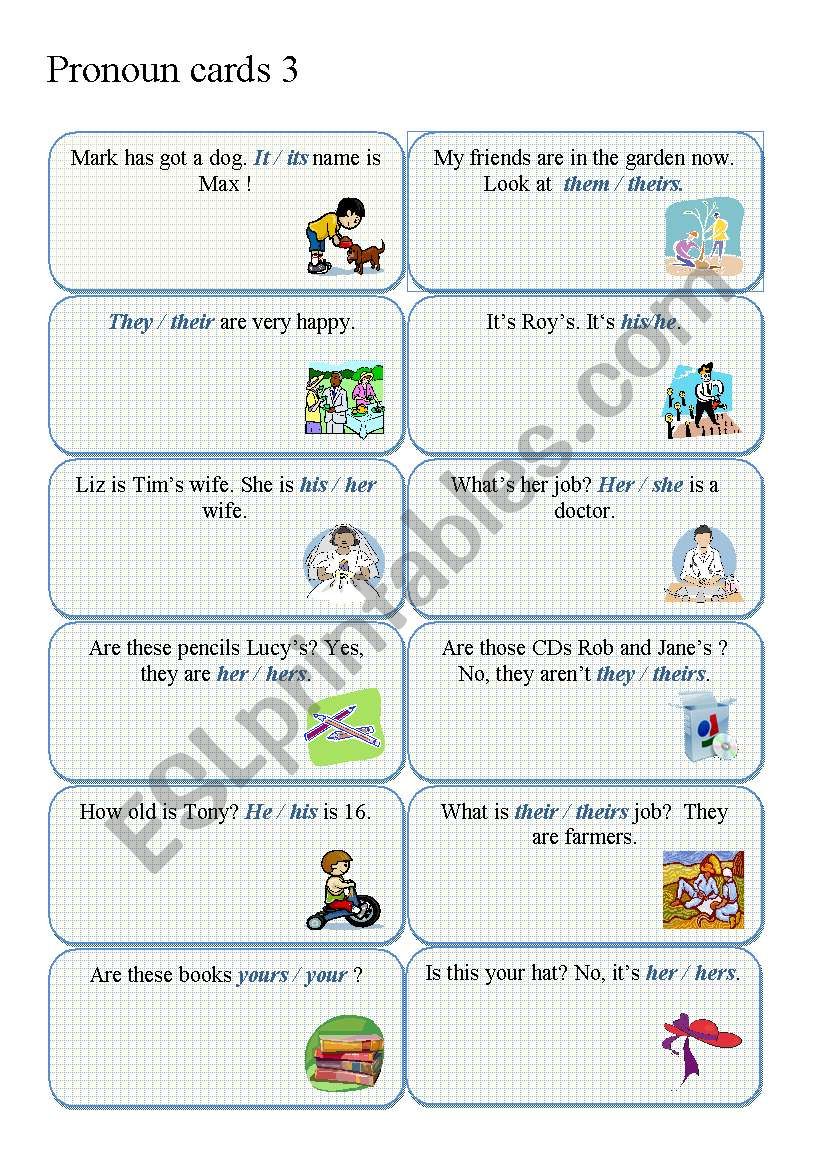 PRONOUN CARDS part 3 worksheet