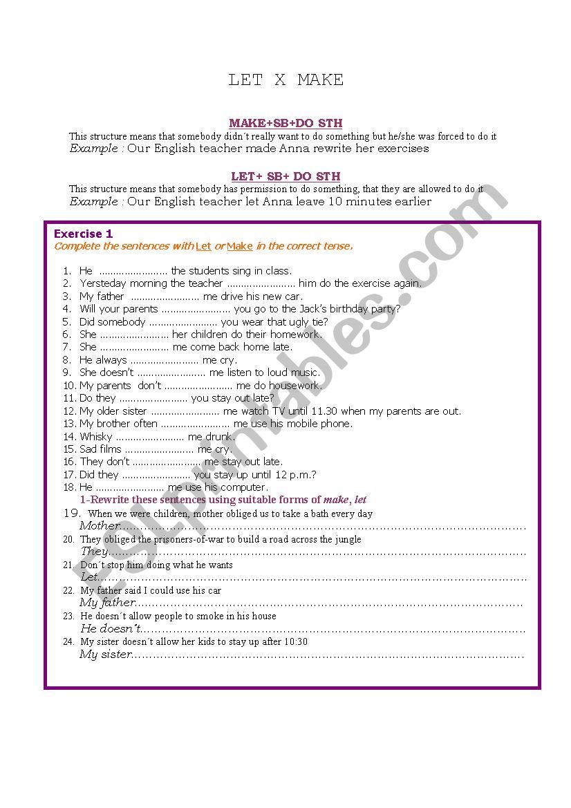 Make and Ler worksheet