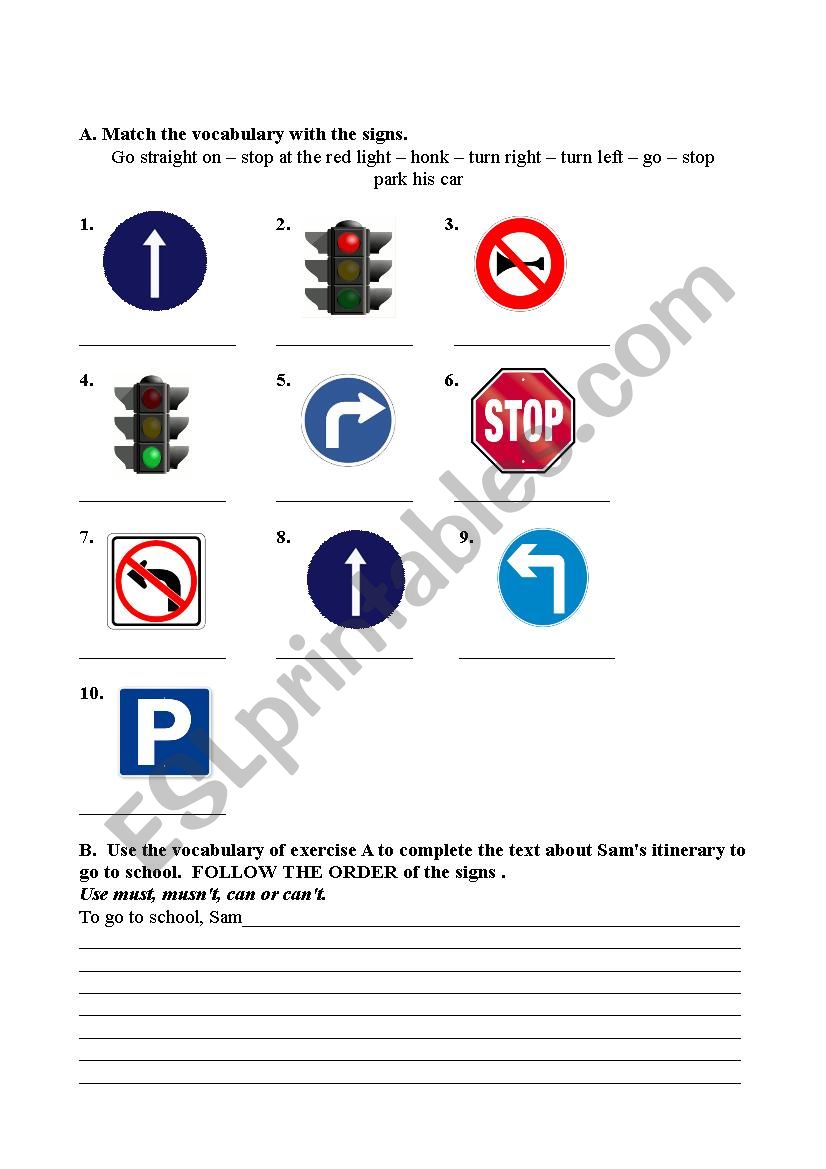 must mustnÂ´t road signs worksheet