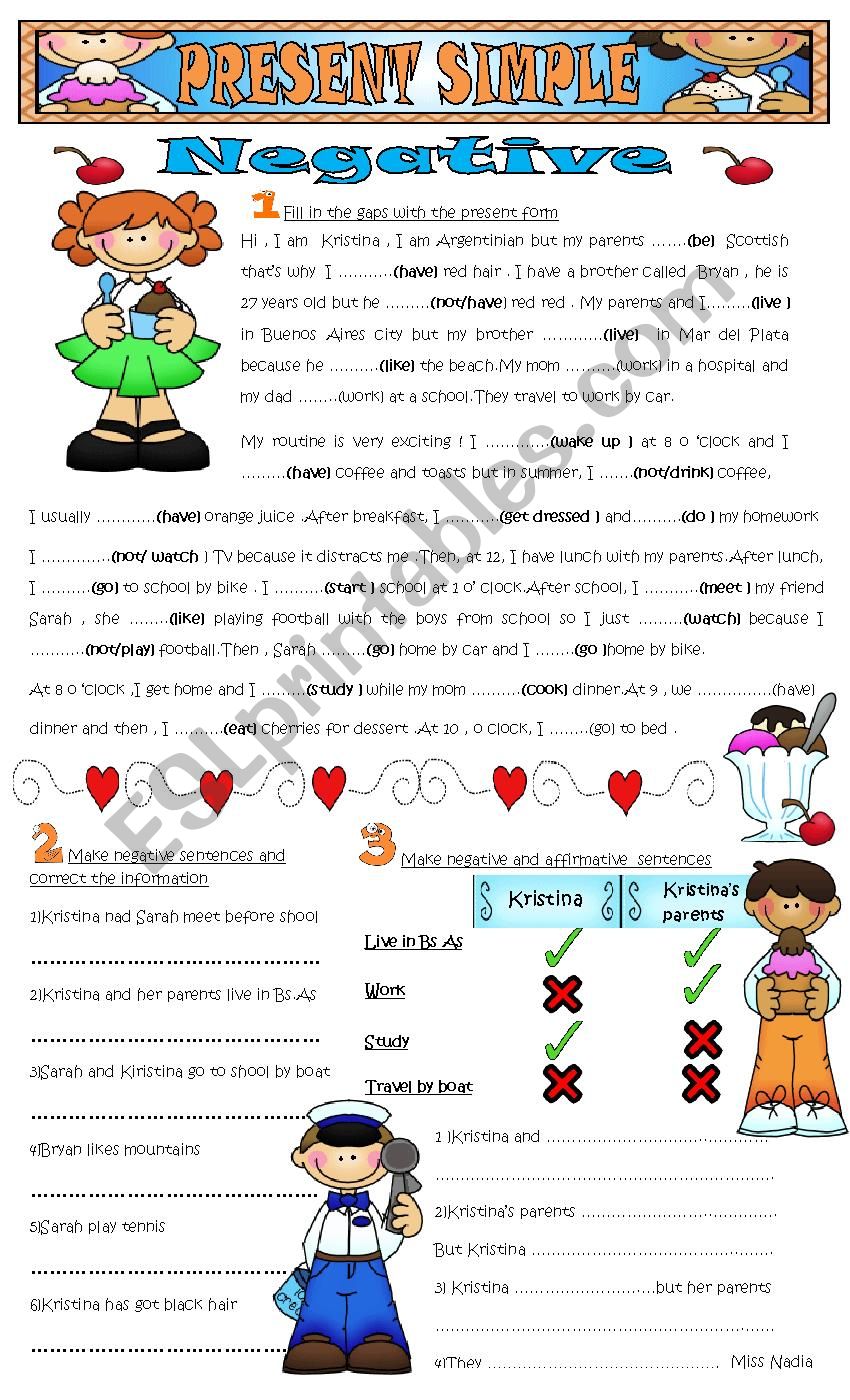 Present Simple Negative ESL Worksheet By Vampire girl 22