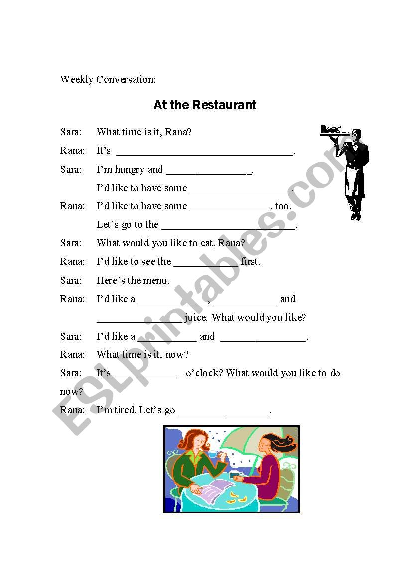 At the Restaurant worksheet