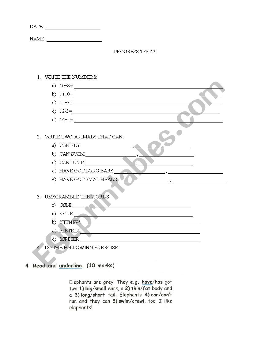 test worksheet