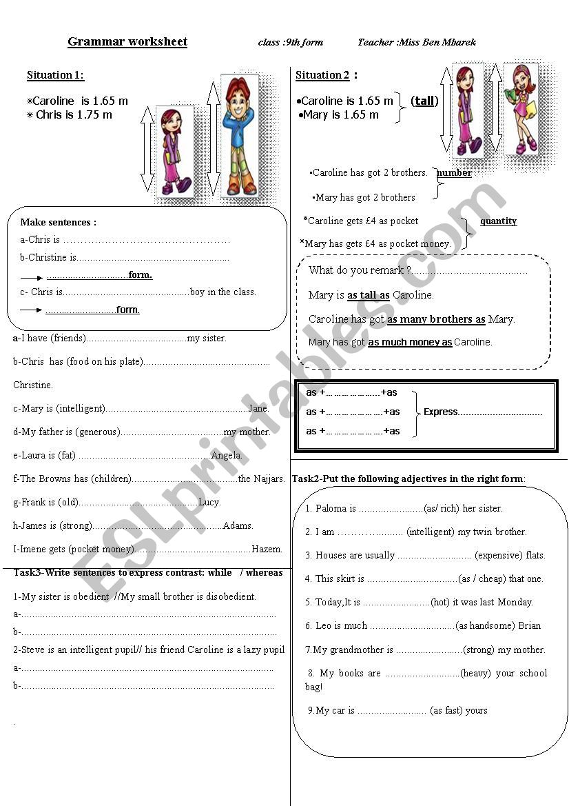 comparative vs equality worksheet