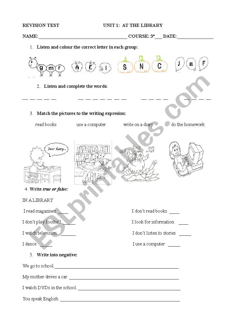 At the library worksheet