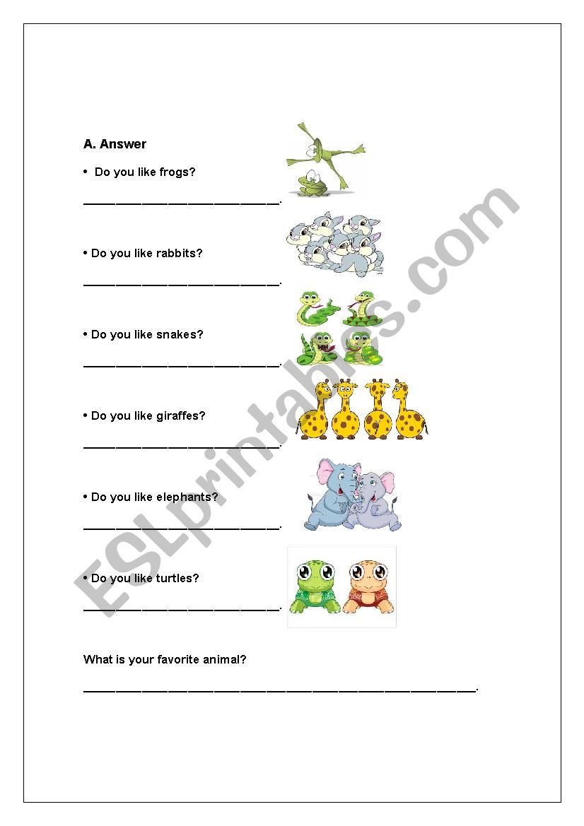 Do you like animals? worksheet