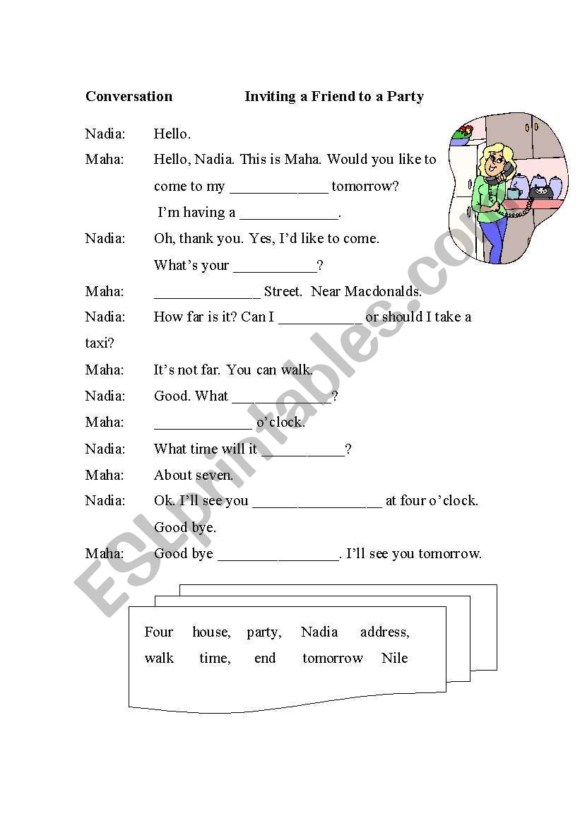 Inviting a friend to a party worksheet