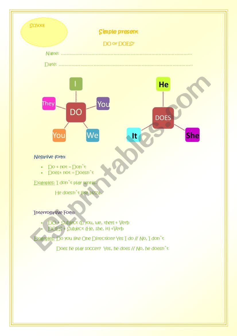 Do or Does worksheet