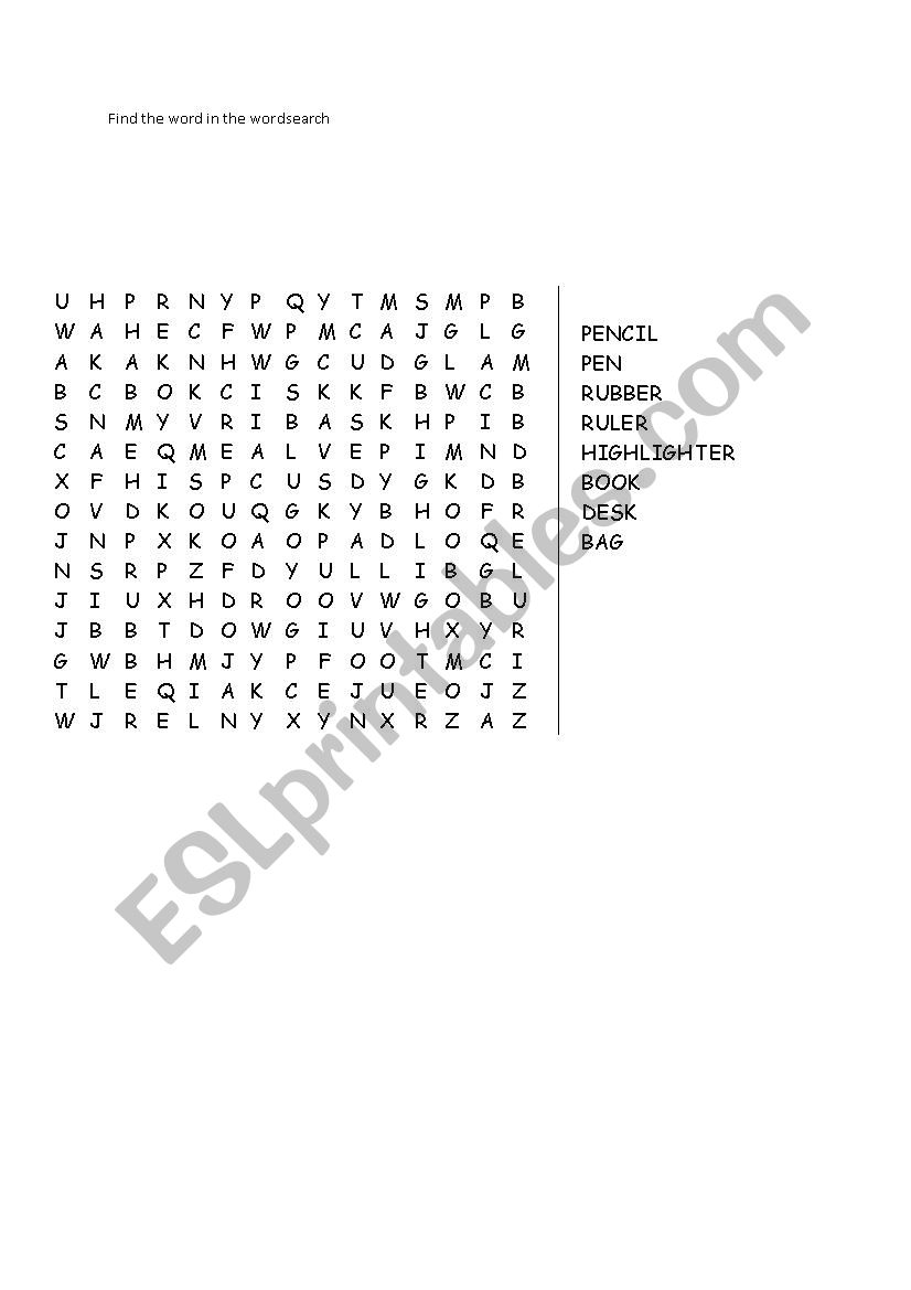 Classroom vocab wordsearch worksheet