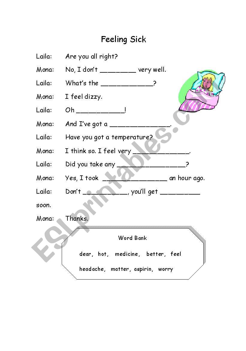 Feeling sick worksheet