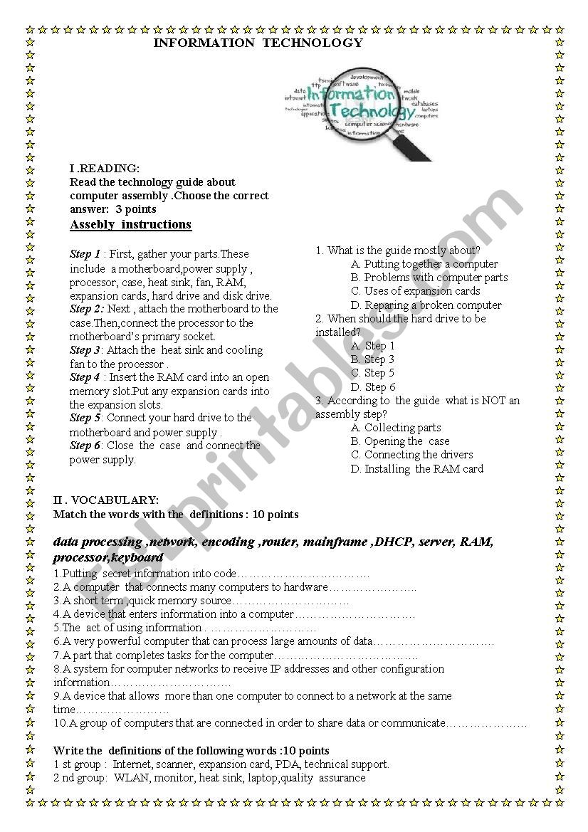 Information technology worksheet