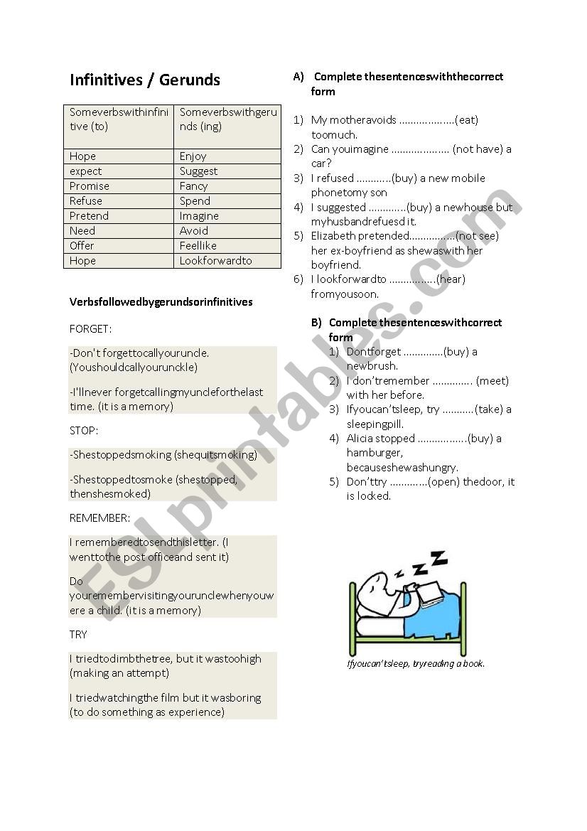 Infinitives and Gerunds worksheet