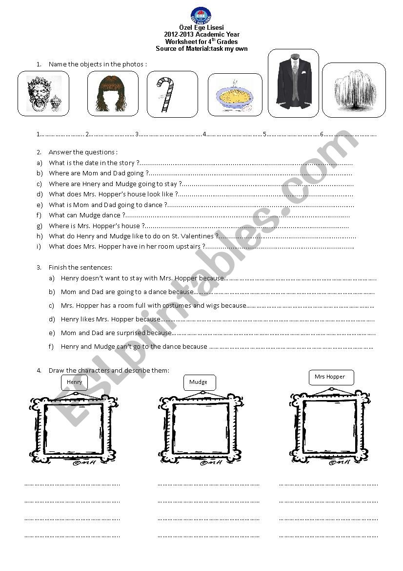 reading street Henry and Mudge comprehension worksheet