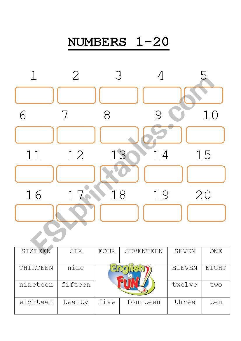 numbers 1-20 worksheet