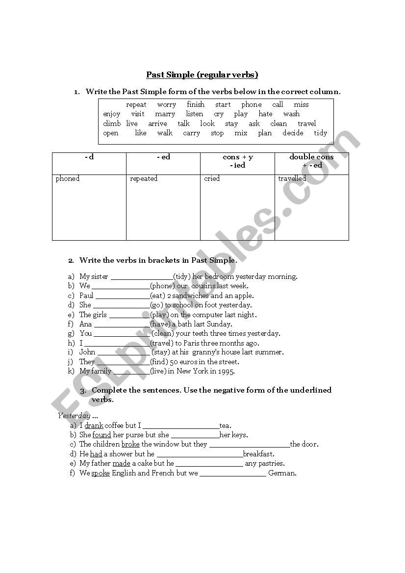 Past Simple Worksheet worksheet