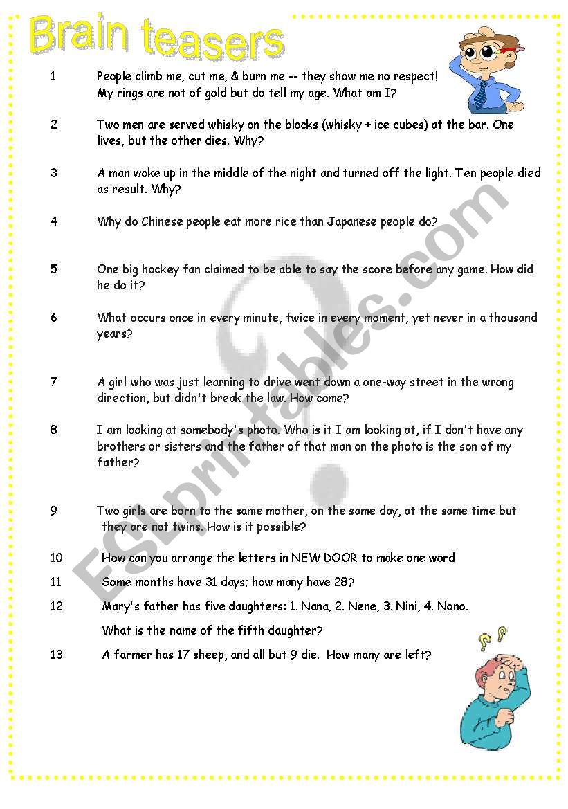 Brain teasers Part 4 worksheet