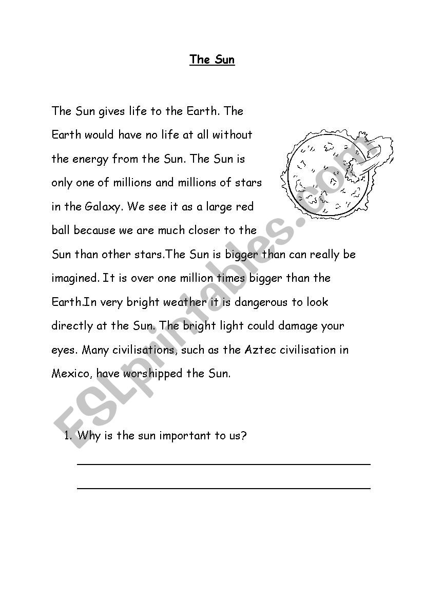 Sun Reading Comprehension worksheet
