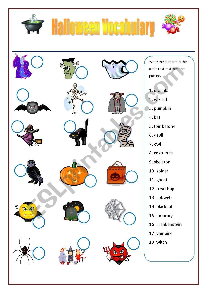 Halloween vocabulary worksheet