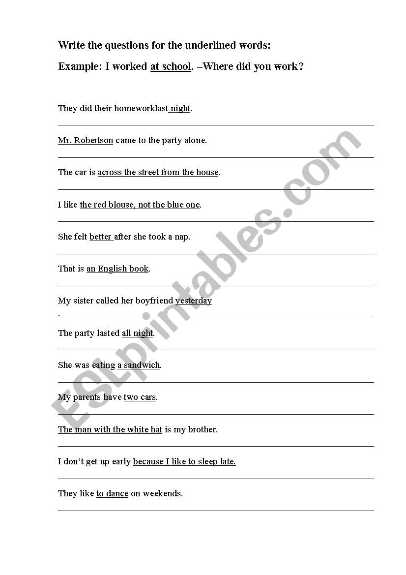 making questions worksheet