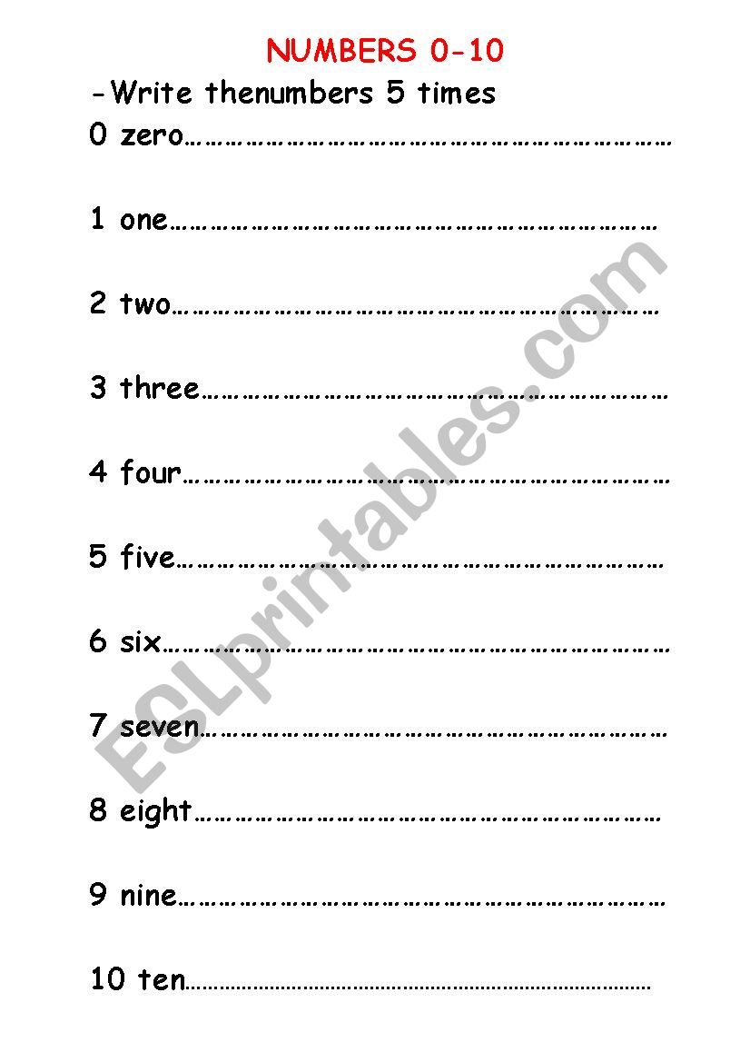numbers 0-10 writing exercise worksheet