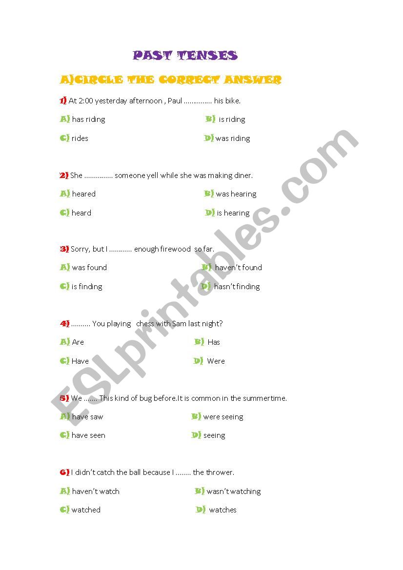 past tenses worksheet