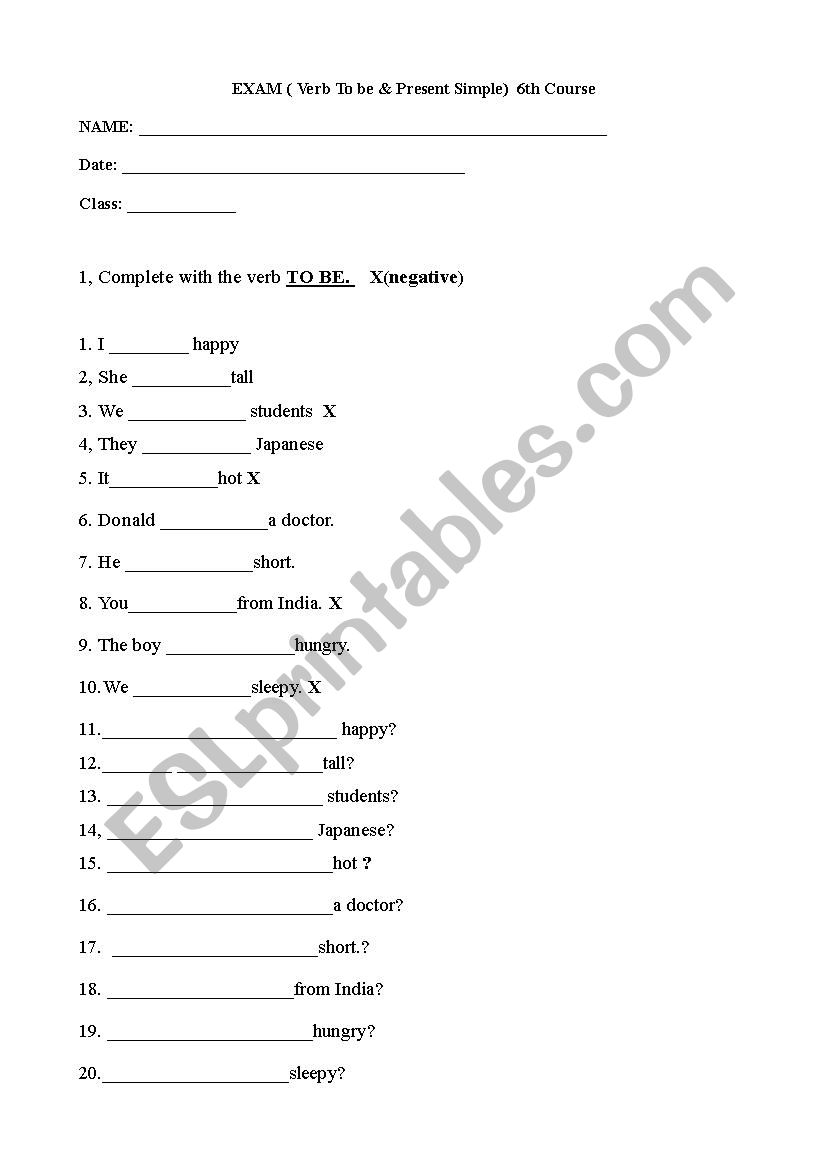 TO BE & PRESENT SIMPLE worksheet