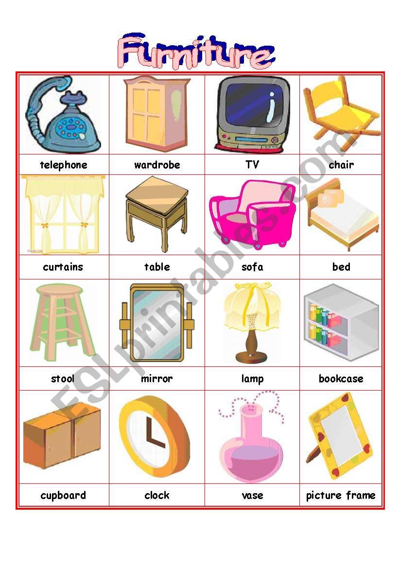 Furniture Flash Card worksheet