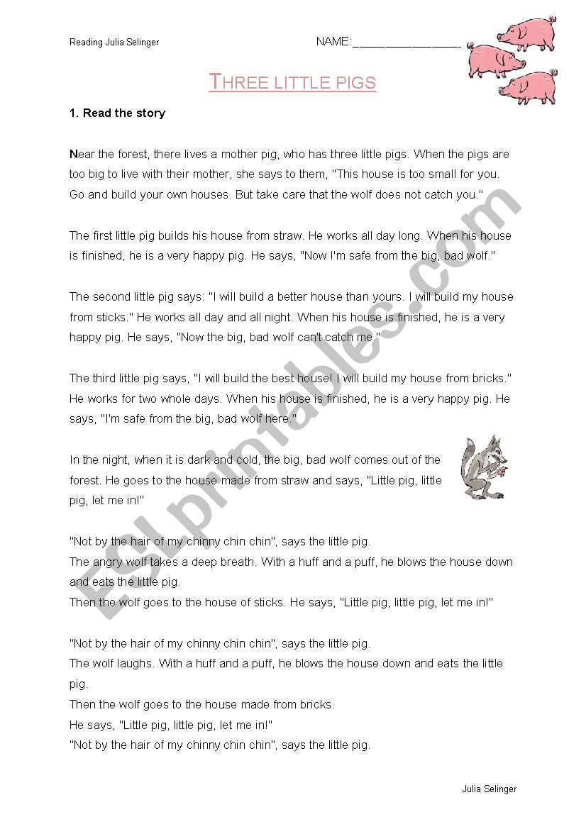 The three little pigs worksheet