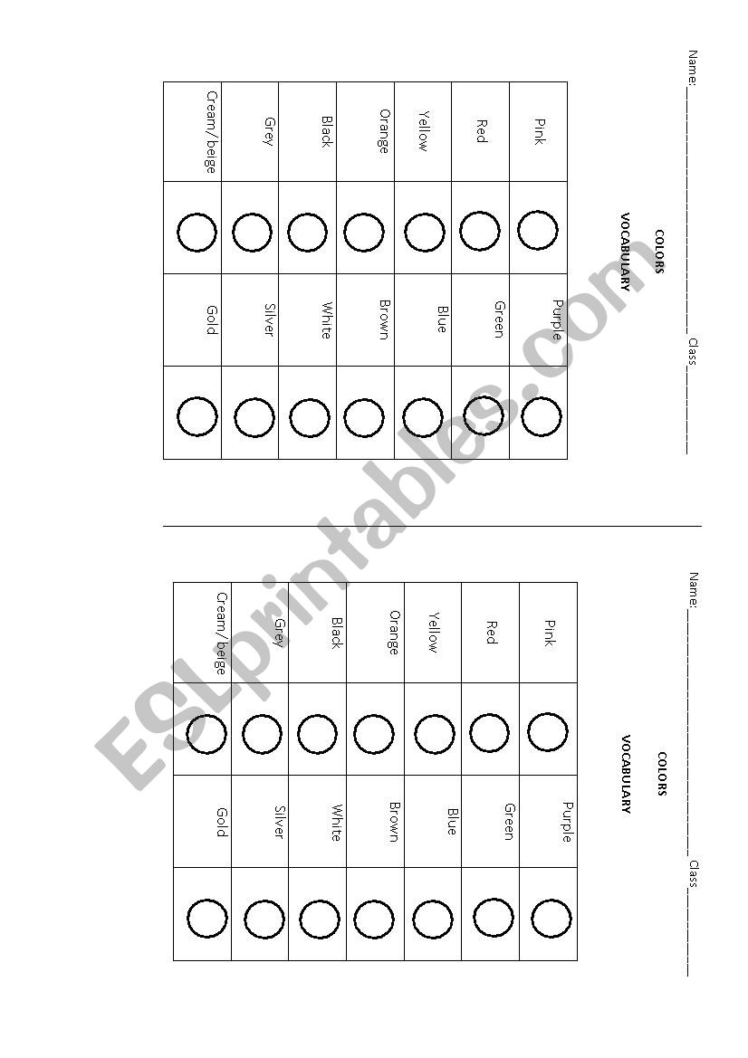 colours worksheet