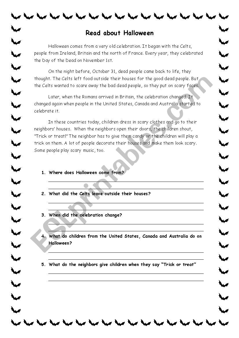 Read about Halloween worksheet