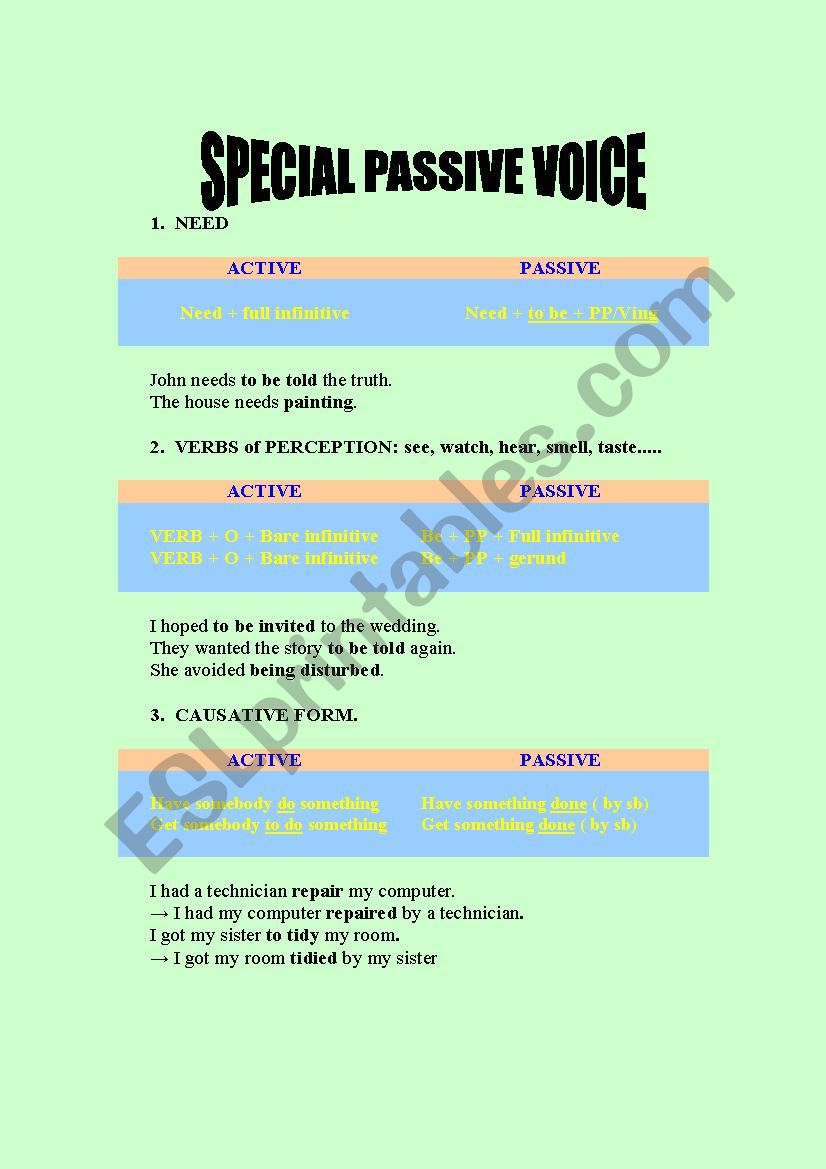 Special passive voice worksheet
