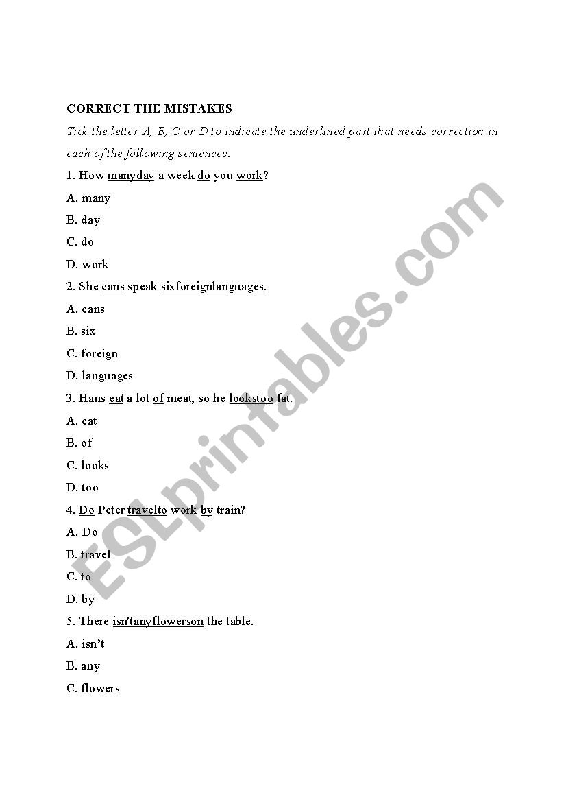 correct the mistakes worksheet