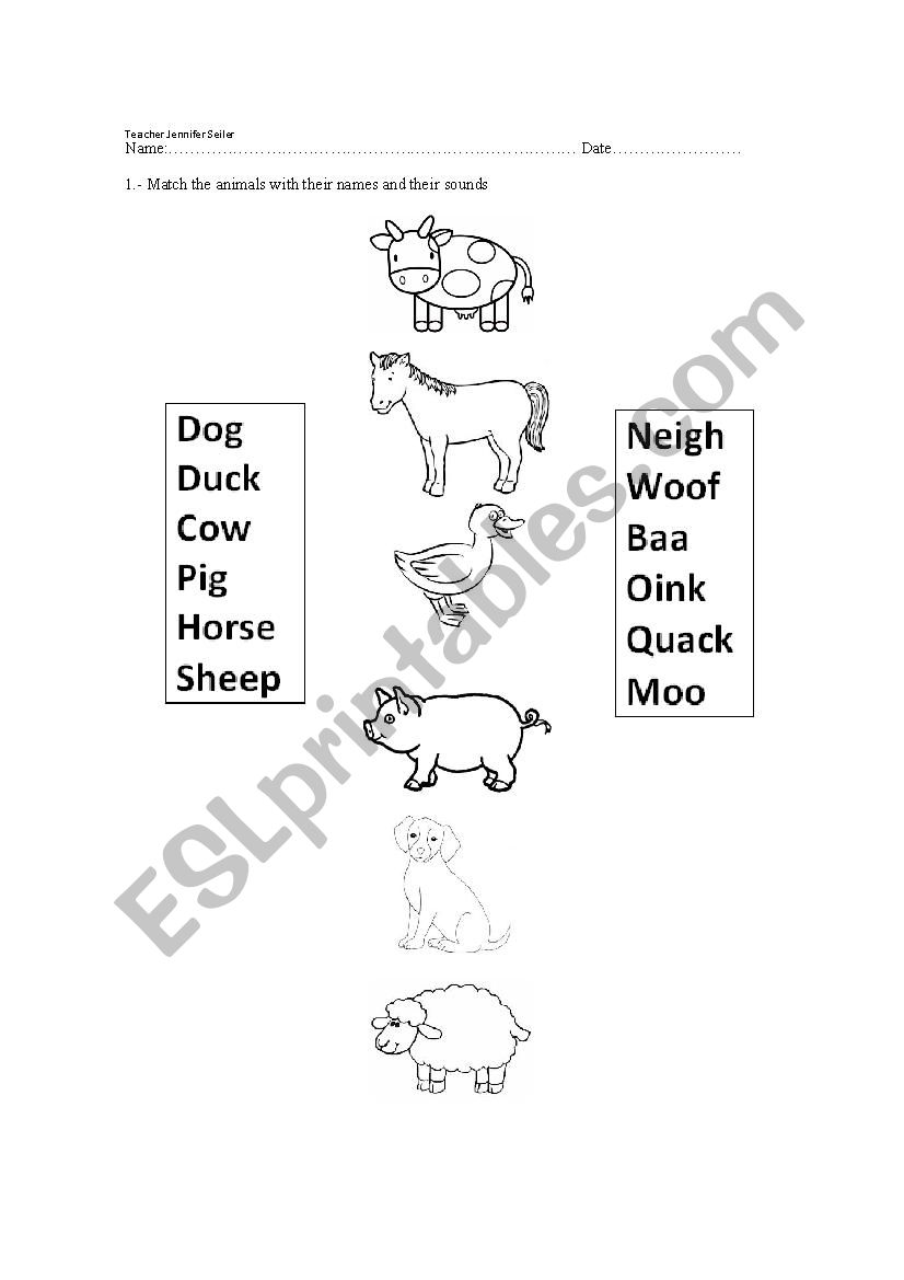 animals and their sounds worksheet