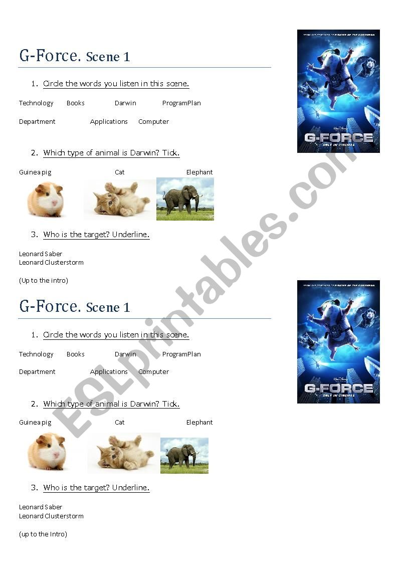 G force worksheet