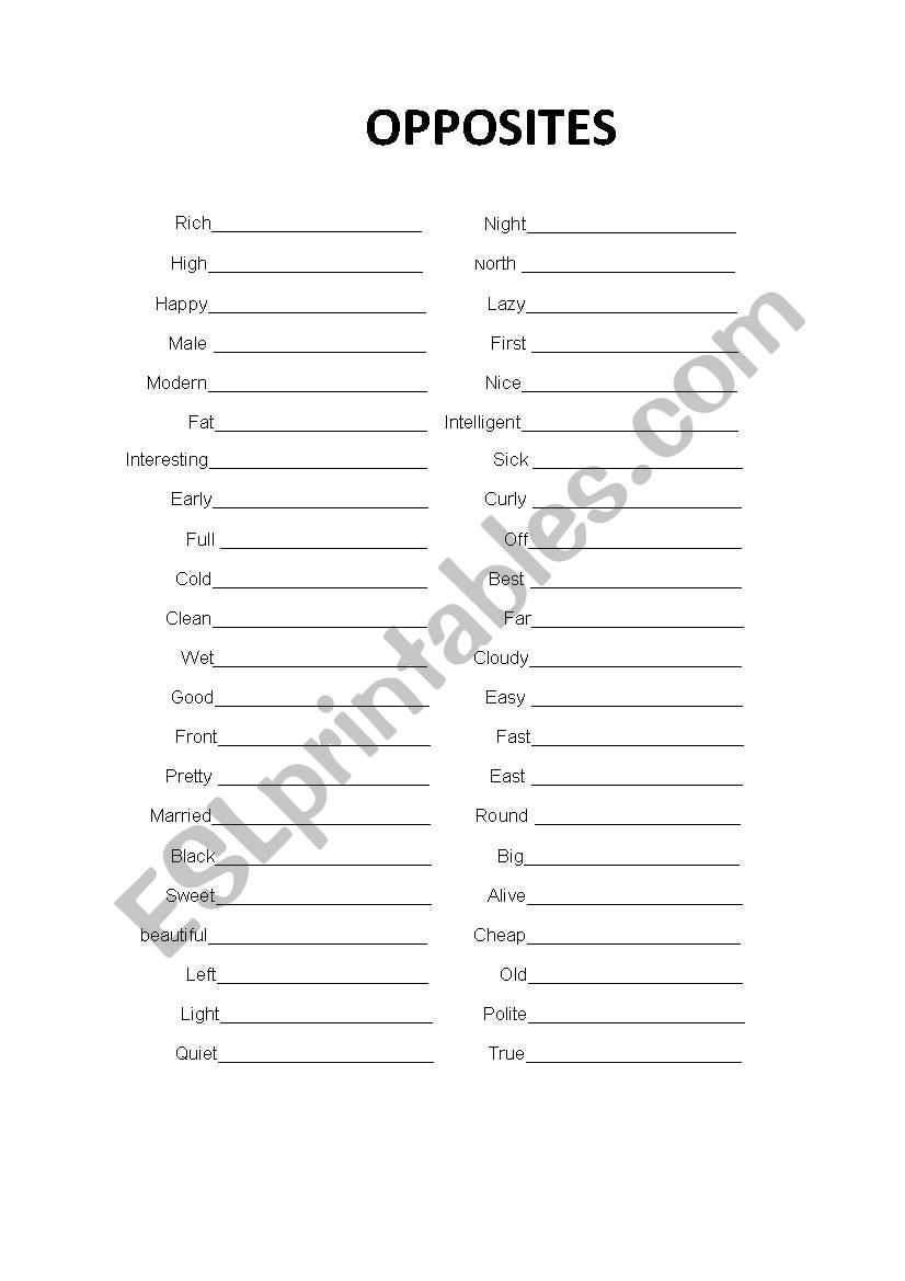 Adjectives - Opposites worksheet