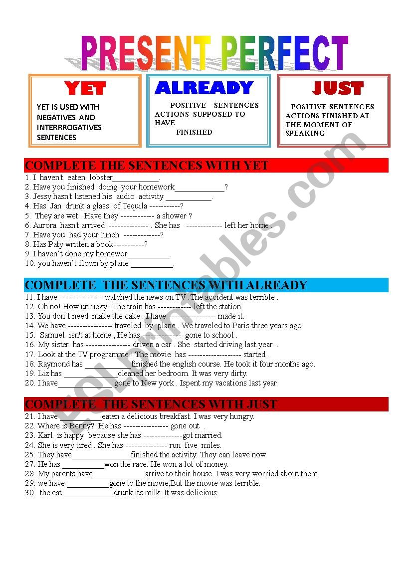 present perfect  worksheet