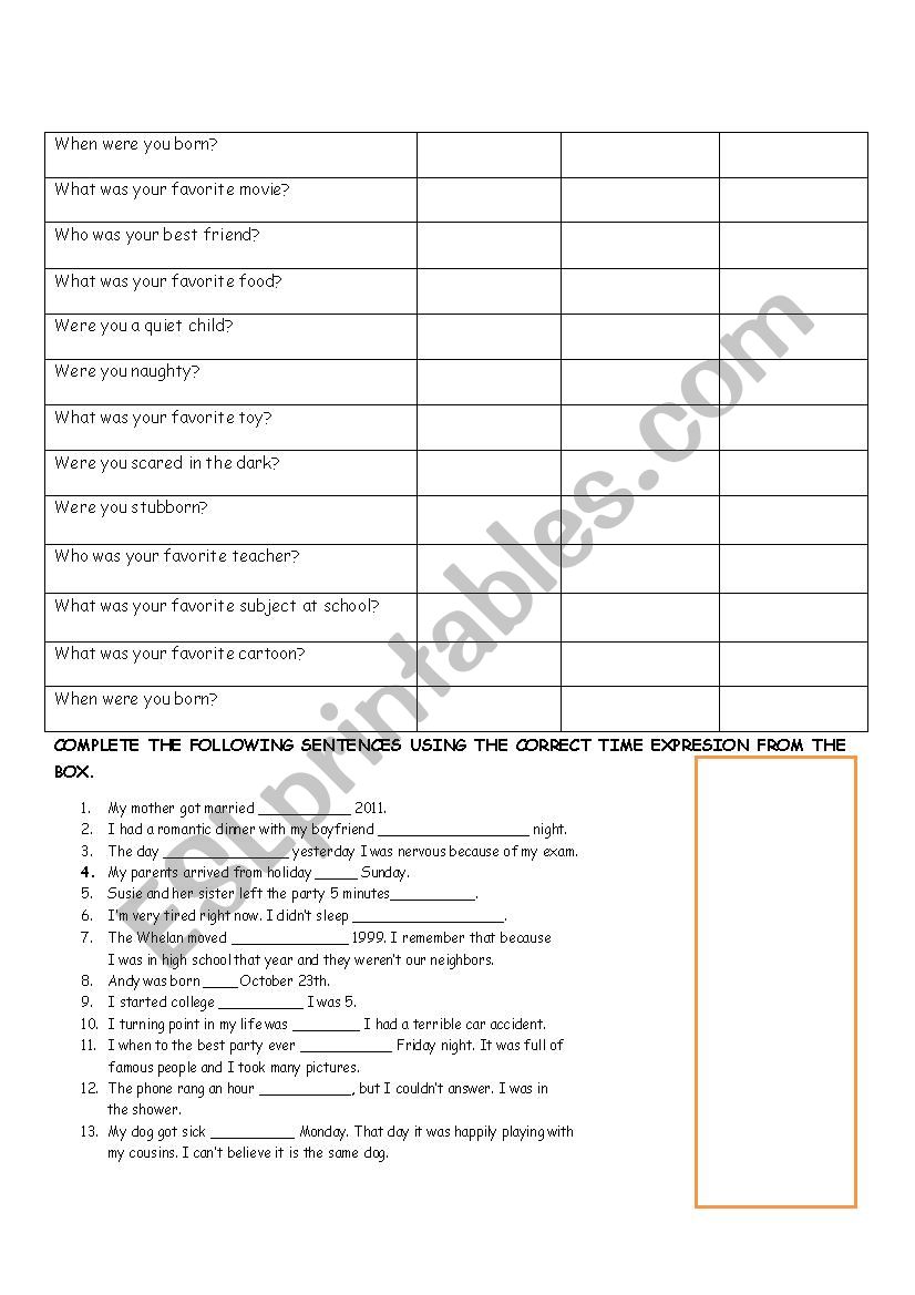 PAST TENSE OF BE AND TIME EXPRESSIONS