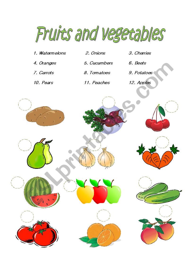 fruits and vegetables worksheet