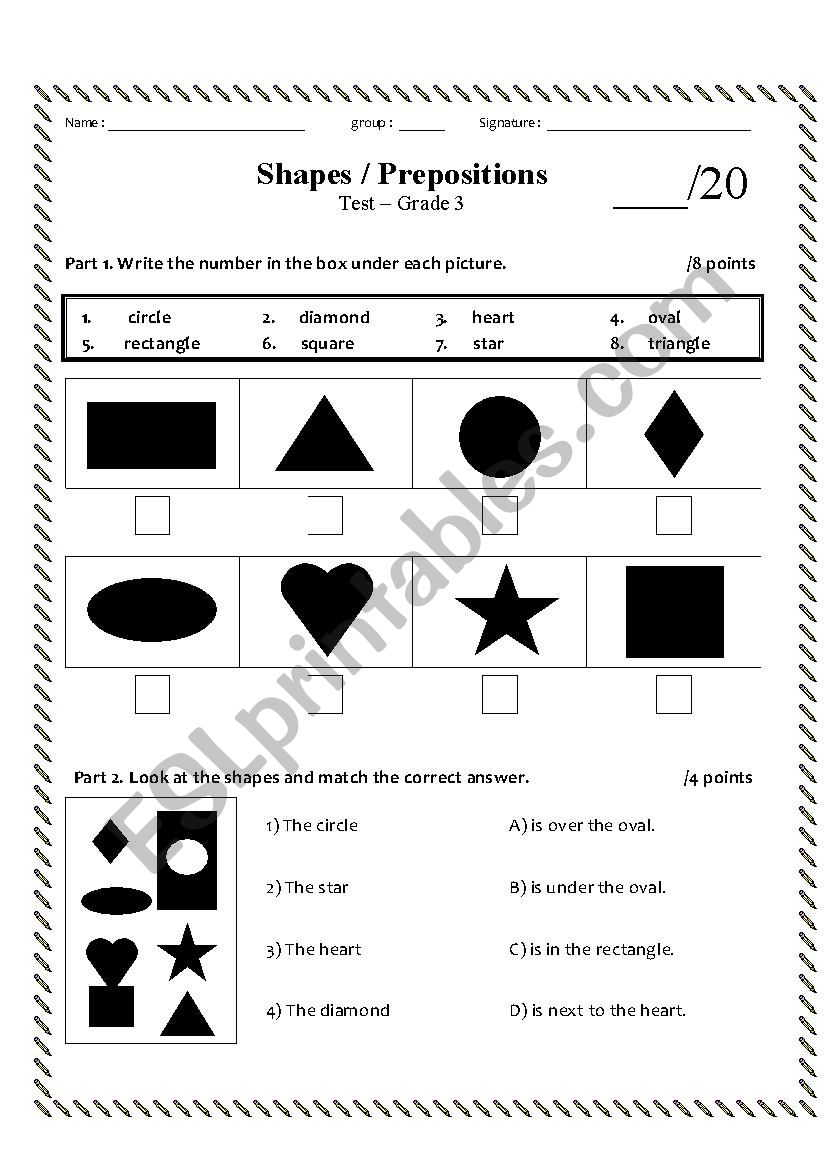 Shapes and Prepositions worksheet