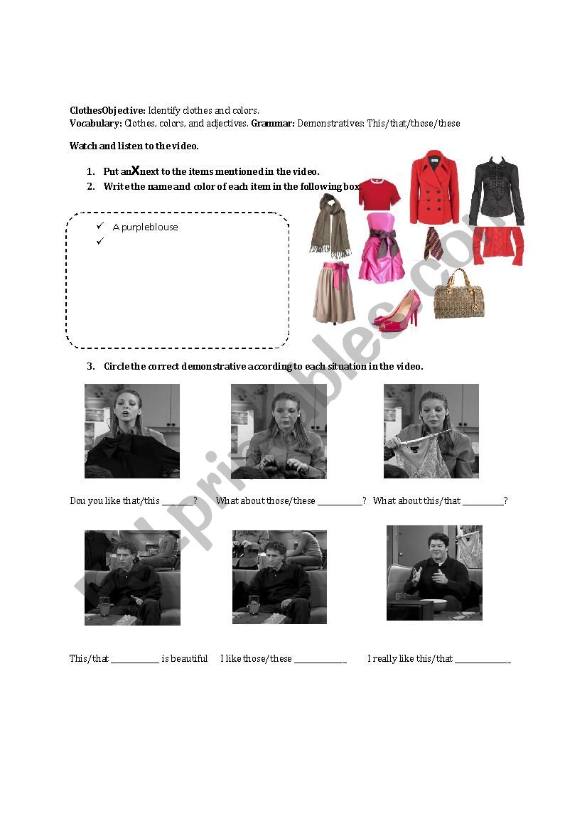 Clothes and colors worksheet