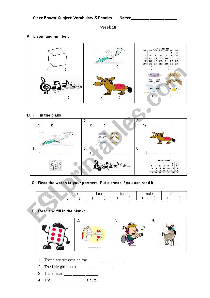 Phonics: u-e worksheet