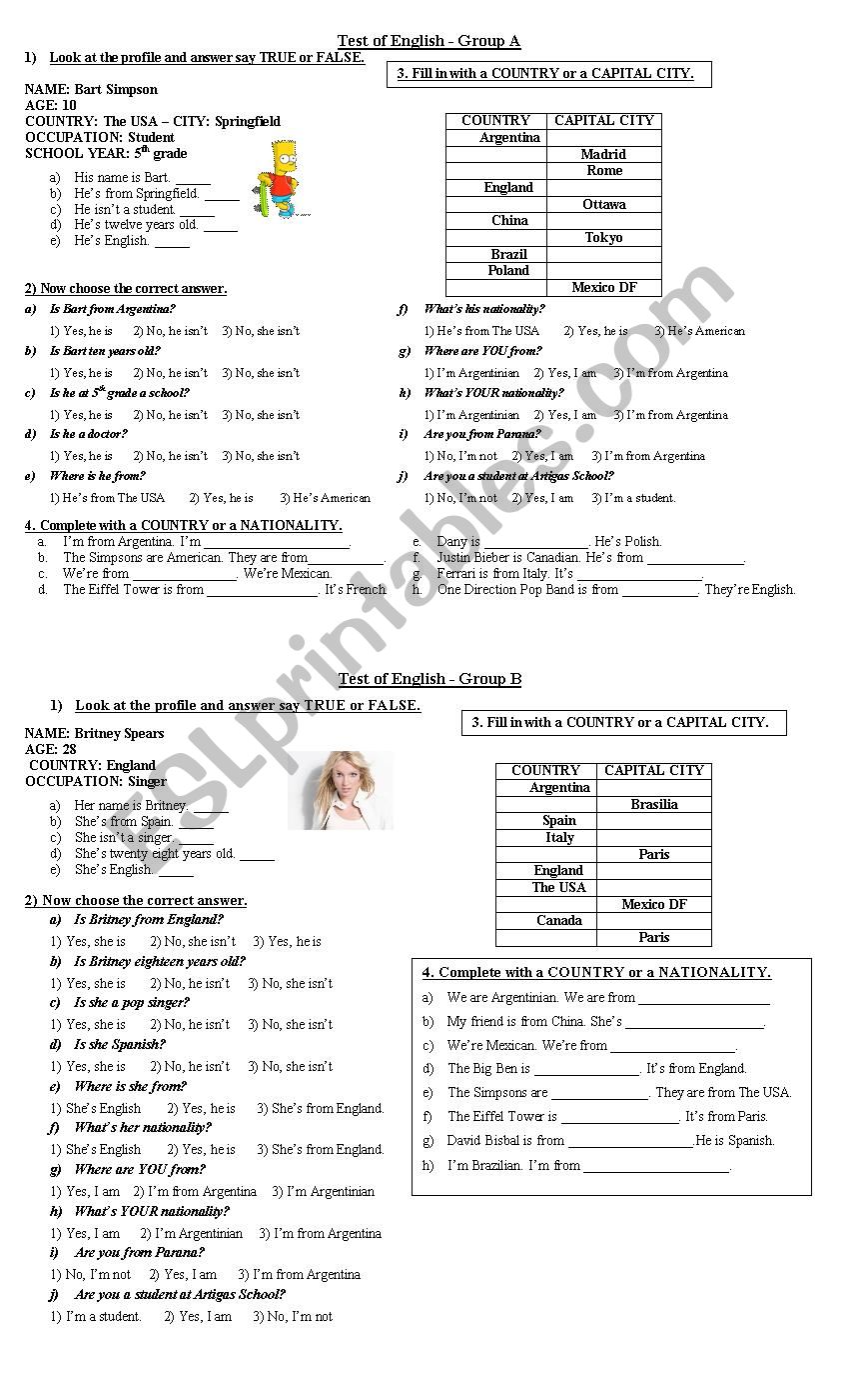 Quiz Personal Information worksheet